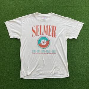Vintage Hanes White Selmer Musical Graphic T-Shirt Sz L